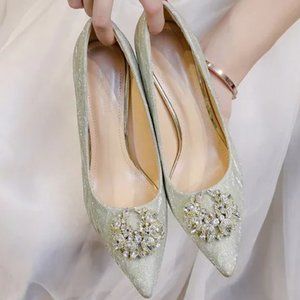 Diamond high -heeled shoe sequin pointed fine heel single shoes
